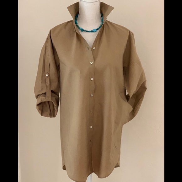 Zara Tops - ZARA LONG BUTTON DOWN SHIRT TAN